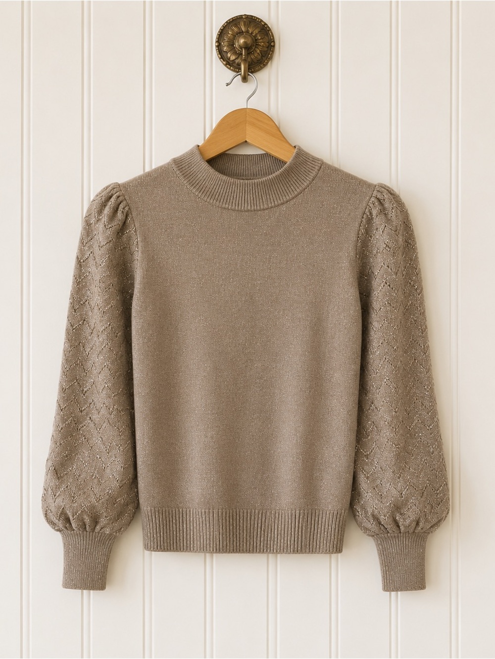 Vila Milano mock neck ribbed metallic long sleeve sweater M